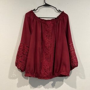 Monroe & Main Red Loose Fitted Blouse - Lace - Size Large